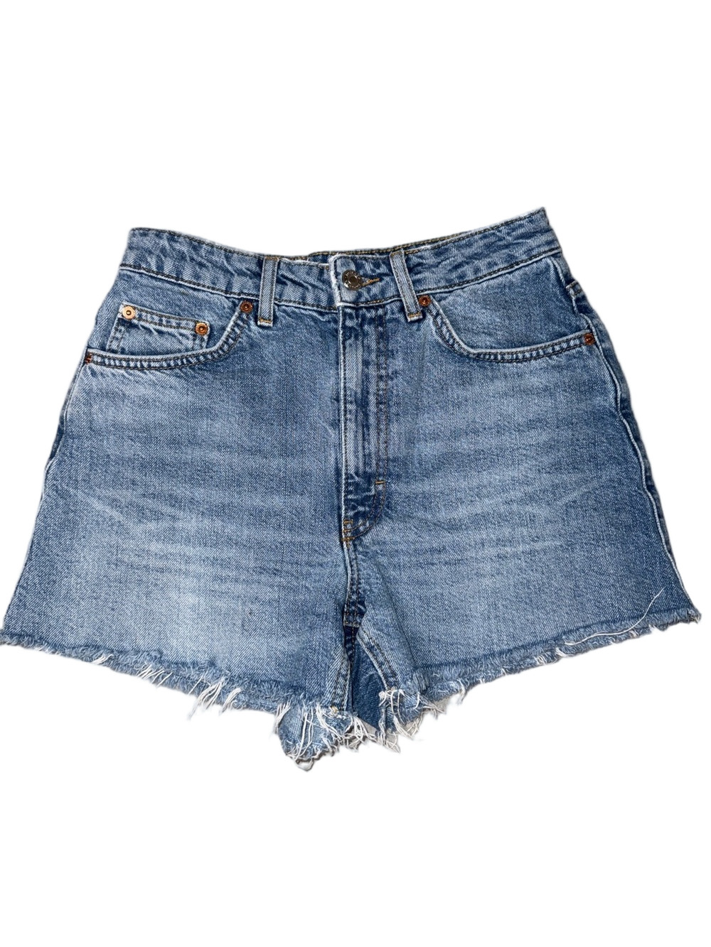 Topshop High-Waist Light Blue Denim Frayed Hem 3 Inch Jean Shorts - Size 4